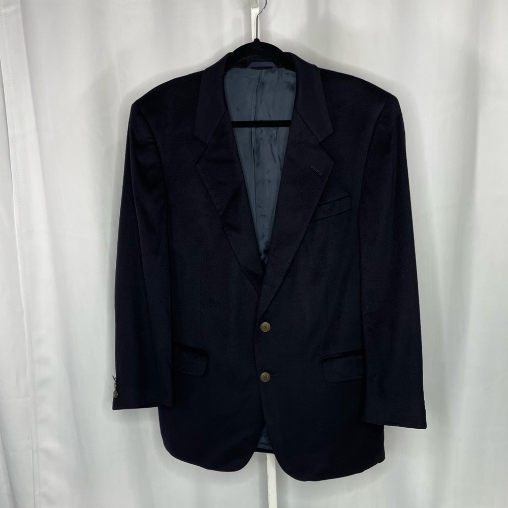Vintage POLI Wool Cashmere Blazer Loro Piana Fabric Navy Blue Gold Crest Buttons